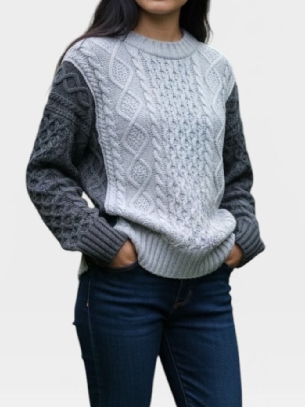 J Crew Oversized Wool Blend Cable Knit Crewneck Sweater